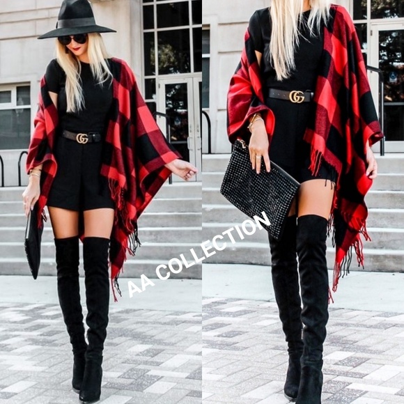 Buffalo Check plaid Tassel Shawl Poncho NEW - Picture 8 of 8